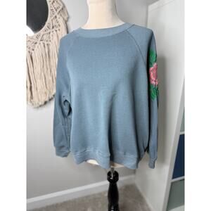 Wildfox Womens Blue-Gray Floral Flowers Embroidered Sleeve Cozycore Sweatshirt M